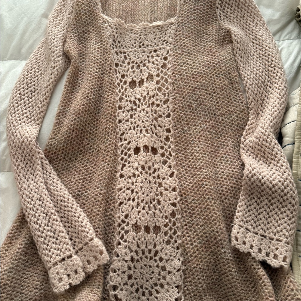 Elegant Beige Crochet Sweater